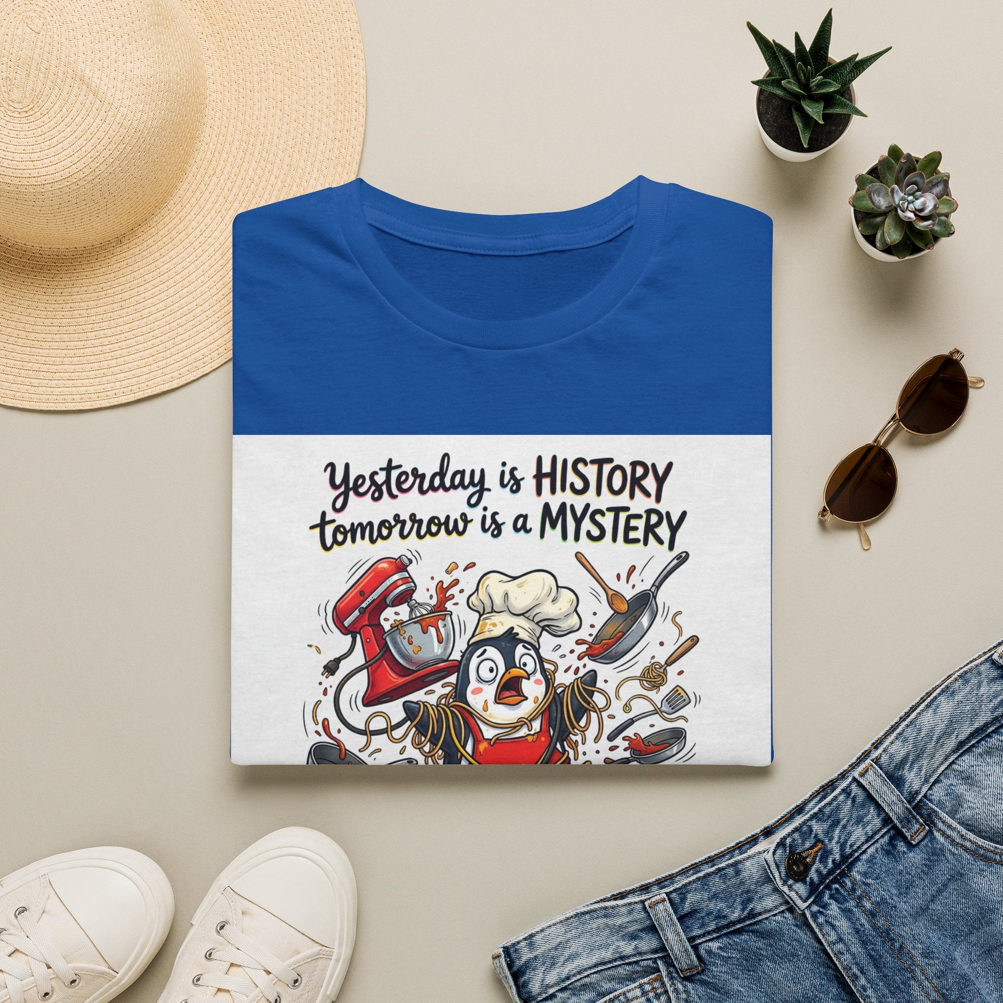 T-Shirt — "Yesterday is History, Tomorrow is a Mystery" Funny Chef Shit Show Graphic