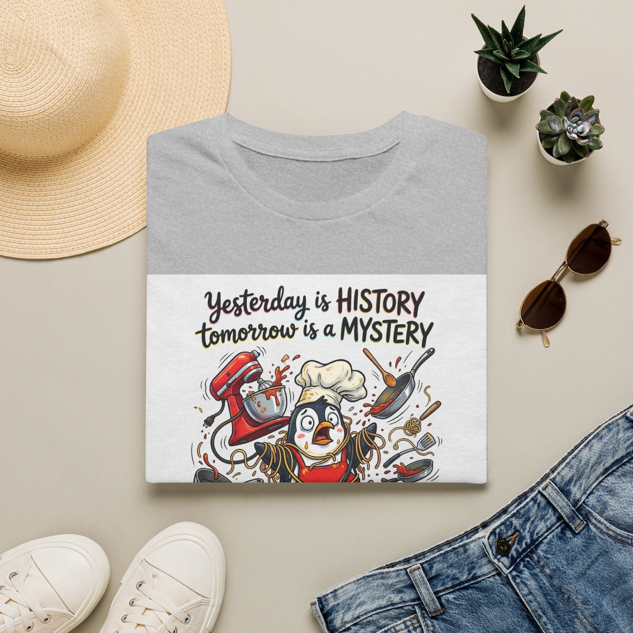 T-Shirt — "Yesterday is History, Tomorrow is a Mystery" Funny Chef Shit Show Graphic