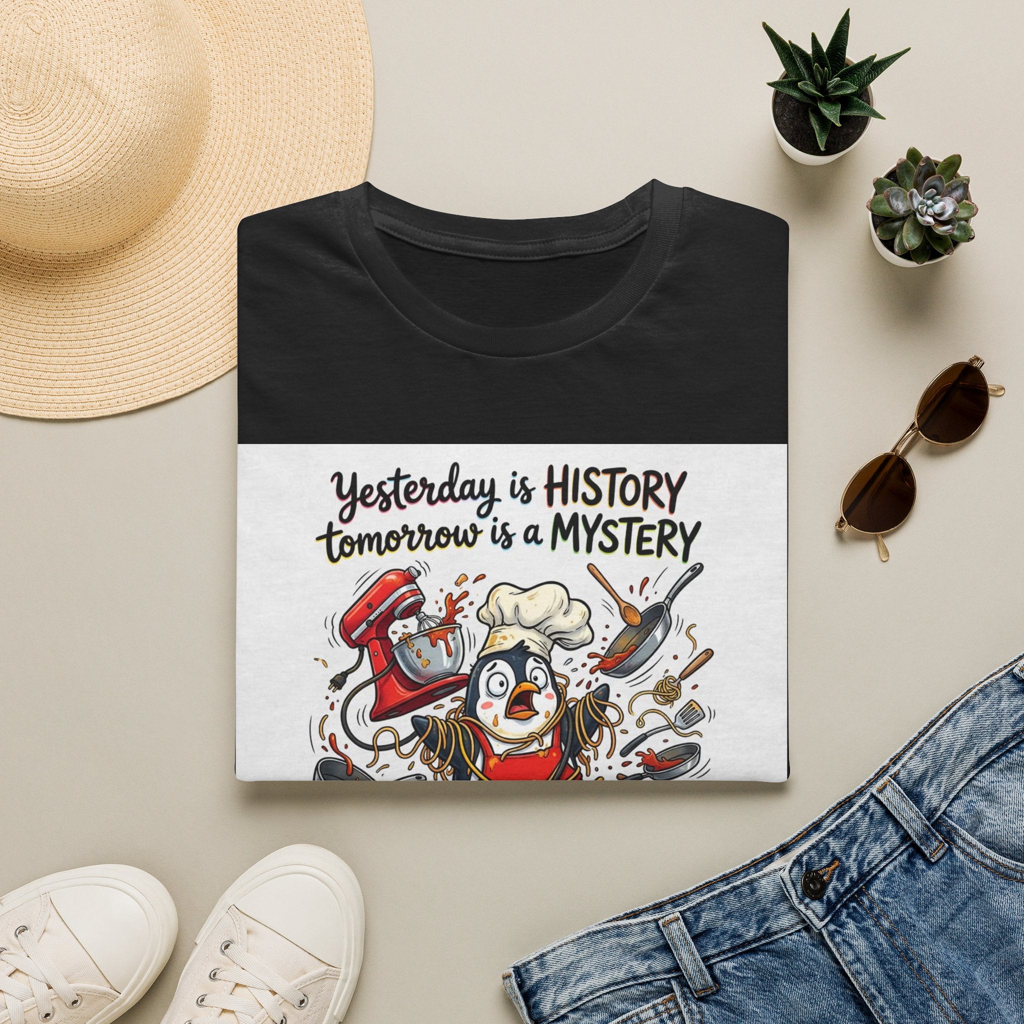 T-Shirt — "Yesterday is History, Tomorrow is a Mystery" Funny Chef Shit Show Graphic