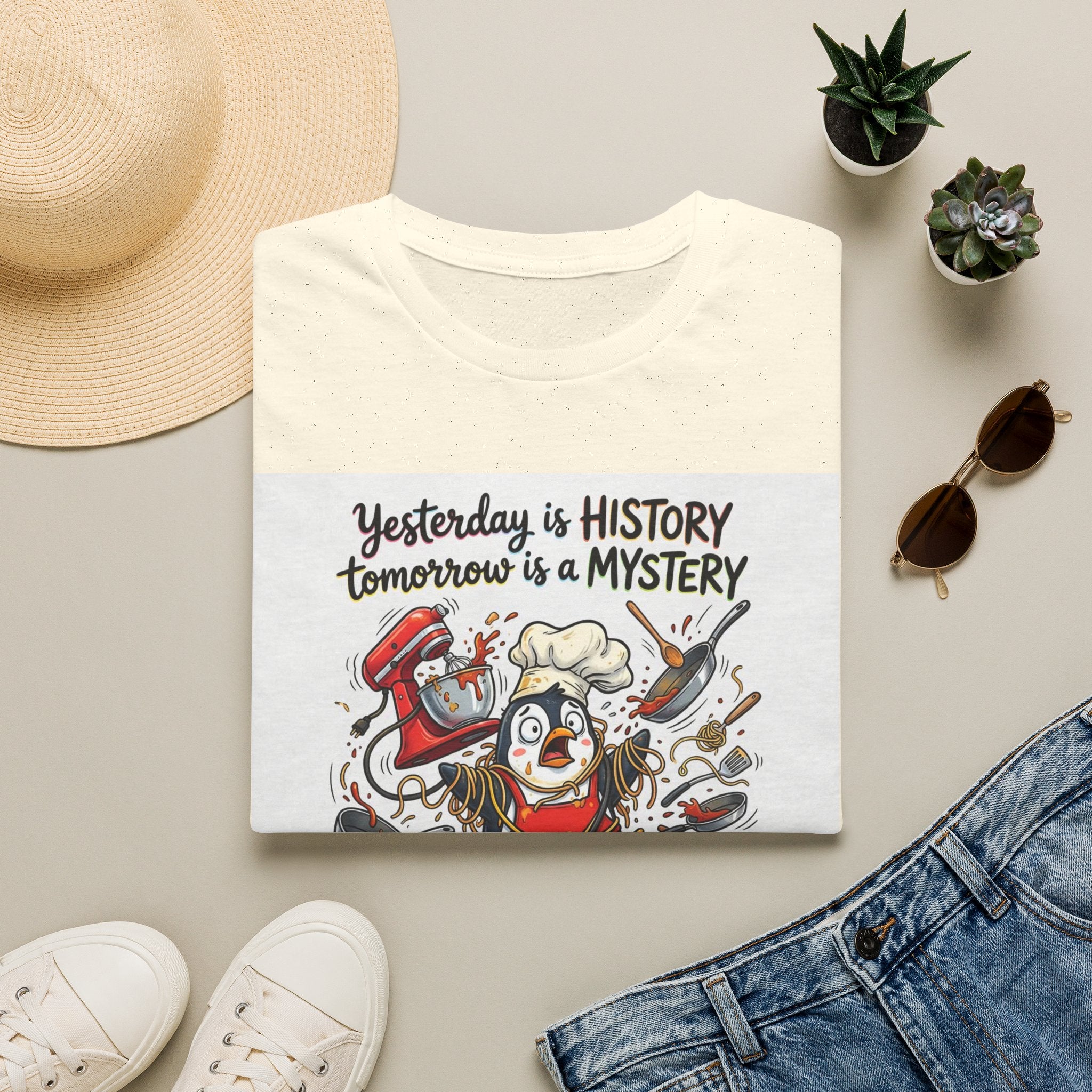 T-Shirt — "Yesterday is History, Tomorrow is a Mystery" Funny Chef Shit Show Graphic