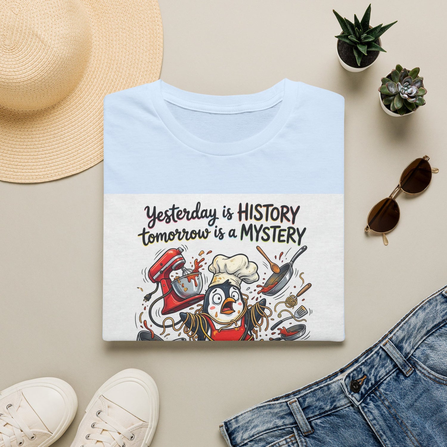 T-Shirt — "Yesterday is History, Tomorrow is a Mystery" Funny Chef Shit Show Graphic