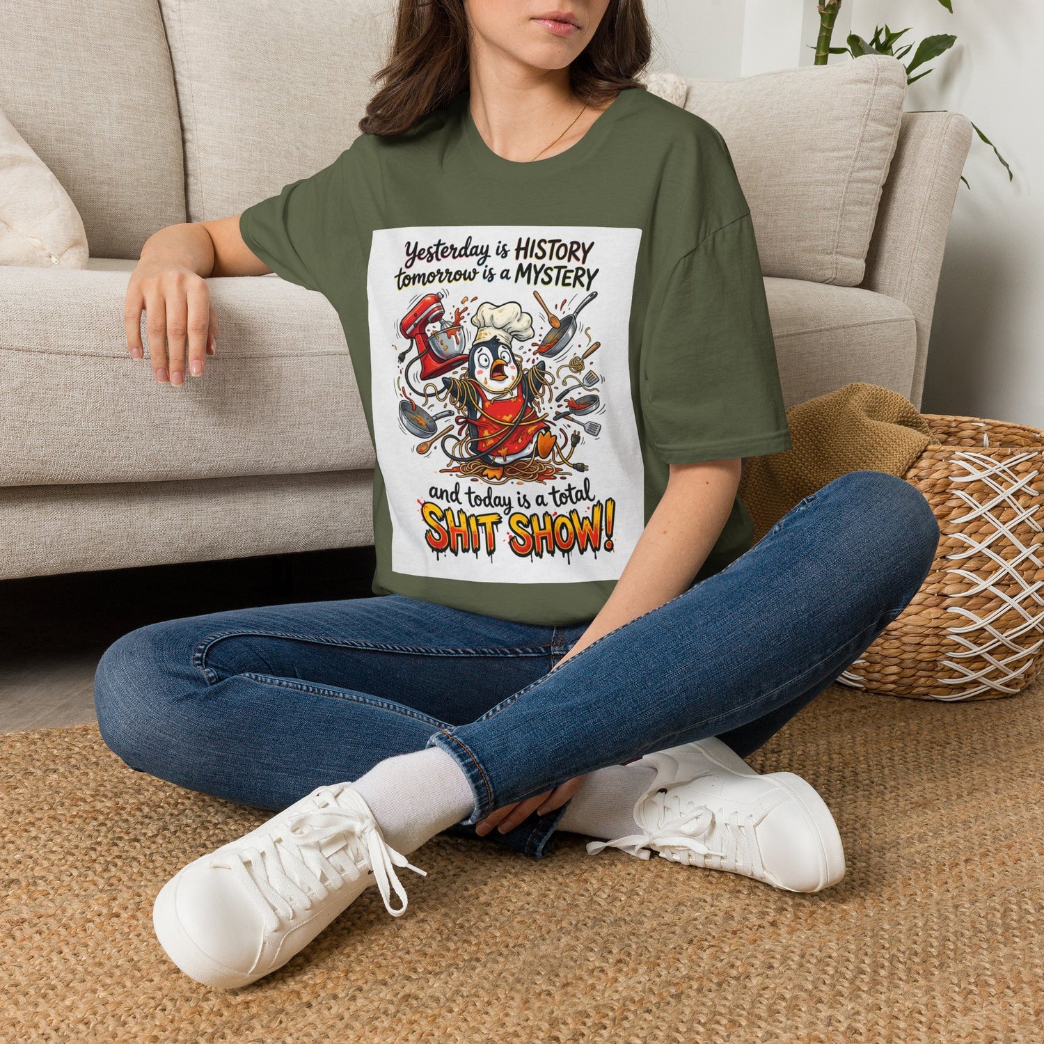 T-Shirt — "Yesterday is History, Tomorrow is a Mystery" Funny Chef Shit Show Graphic