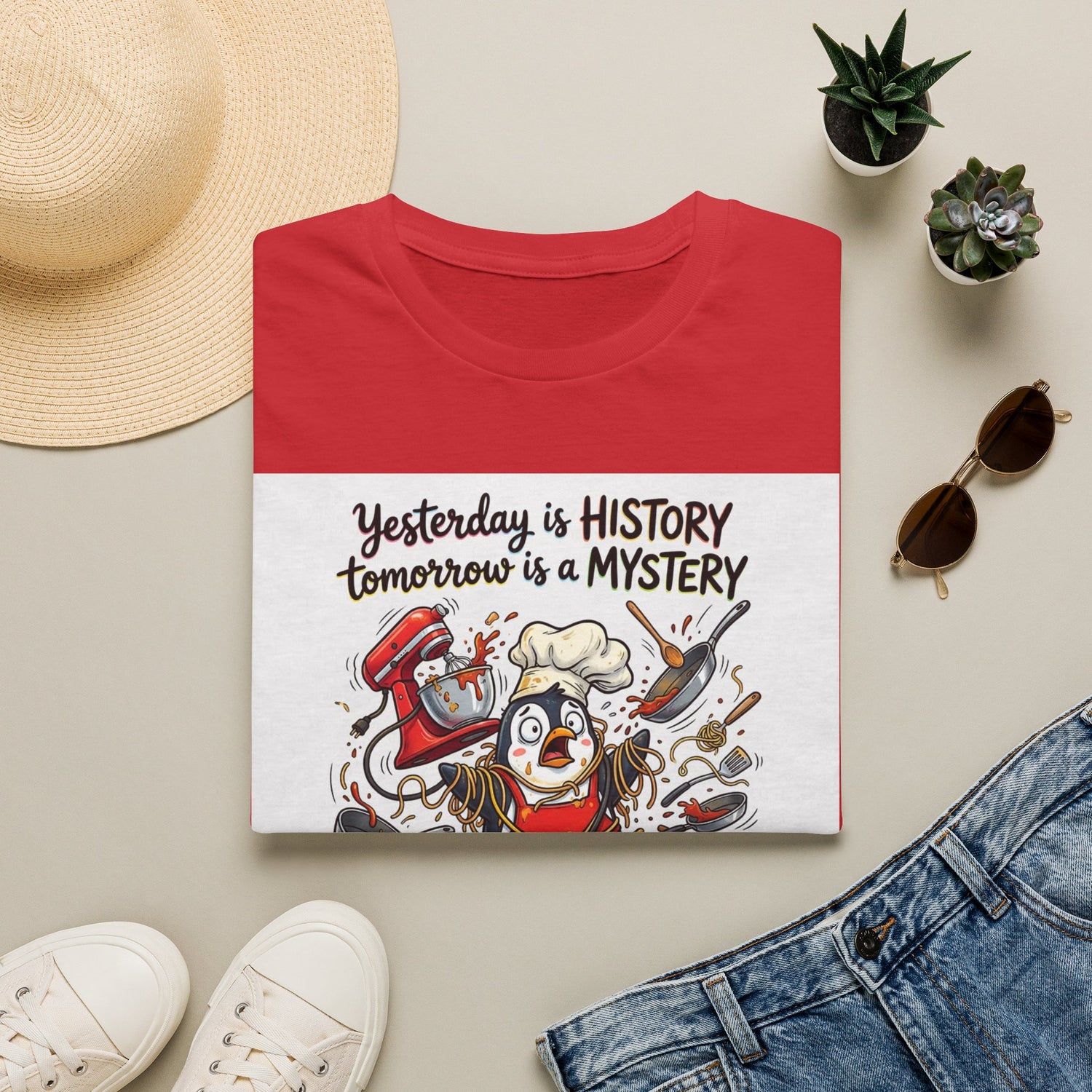 T-Shirt — "Yesterday is History, Tomorrow is a Mystery" Funny Chef Shit Show Graphic