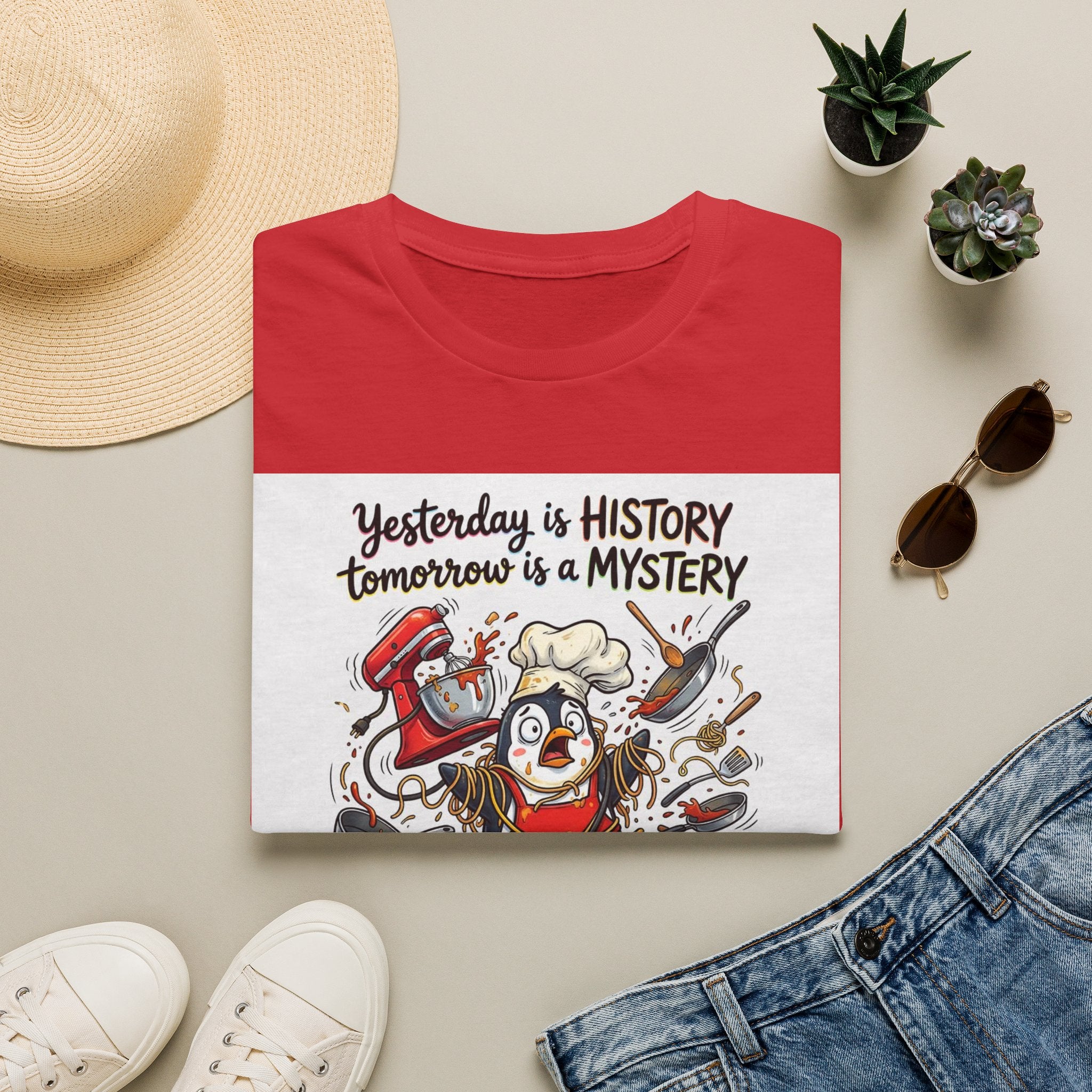 T-Shirt — "Yesterday is History, Tomorrow is a Mystery" Funny Chef Shit Show Graphic