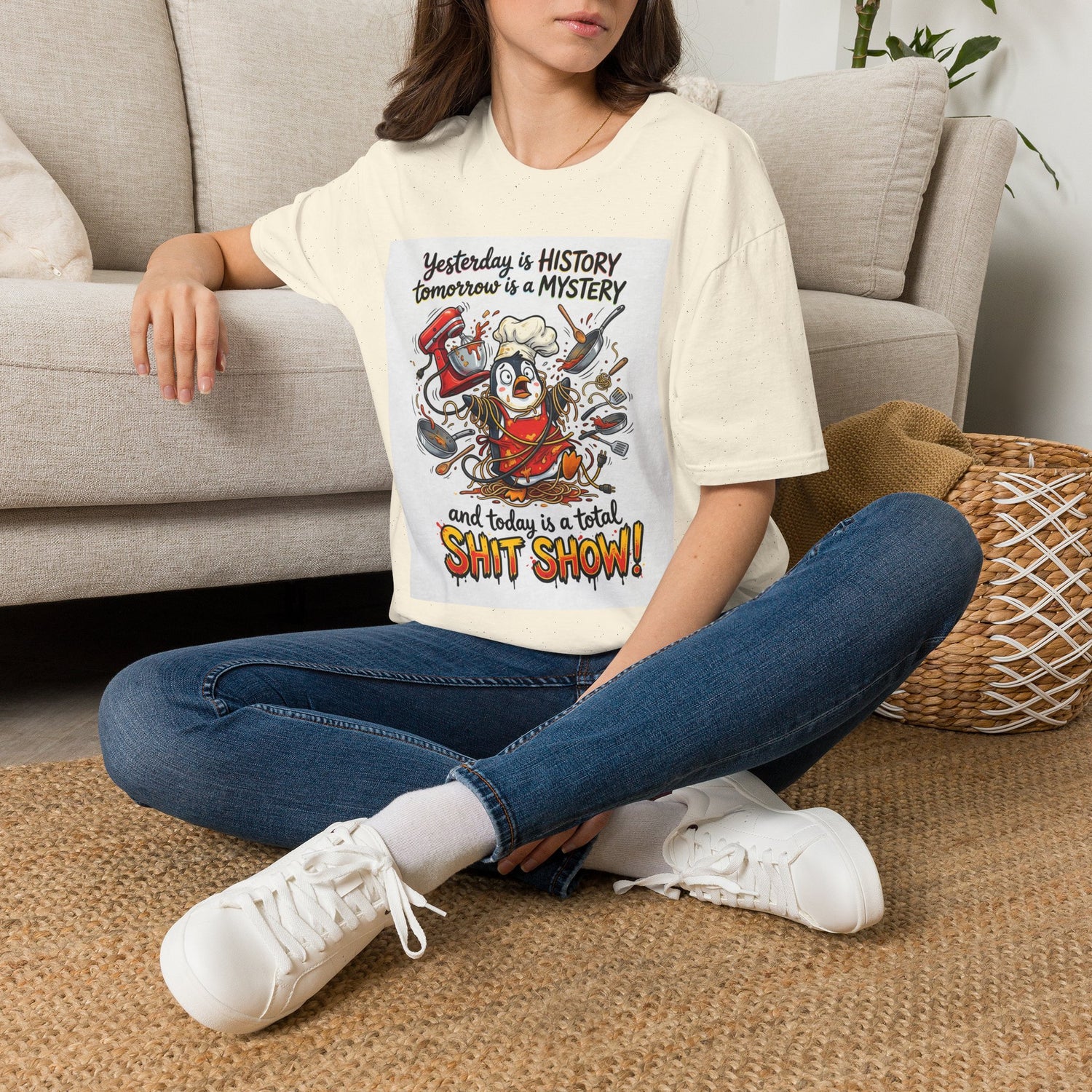 T-Shirt — "Yesterday is History, Tomorrow is a Mystery" Funny Chef Shit Show Graphic