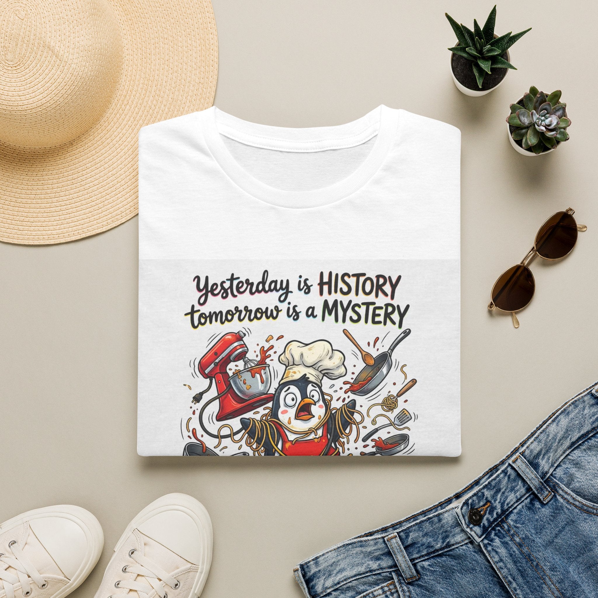 T-Shirt — "Yesterday is History, Tomorrow is a Mystery" Funny Chef Shit Show Graphic