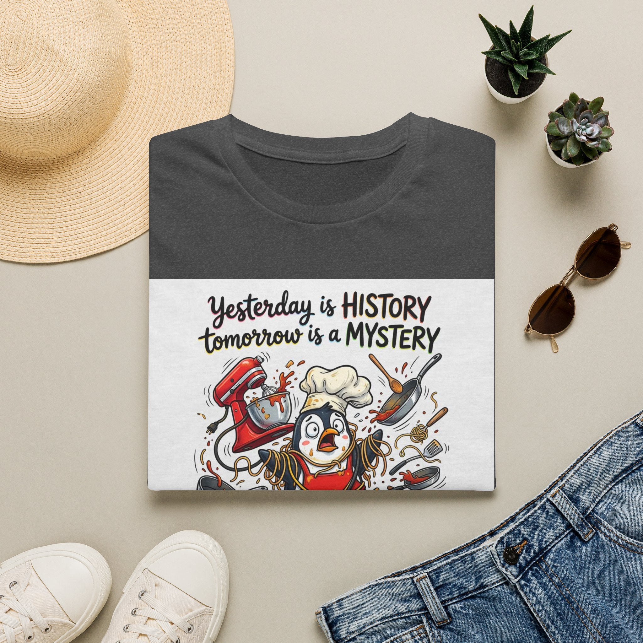 T-Shirt — "Yesterday is History, Tomorrow is a Mystery" Funny Chef Shit Show Graphic
