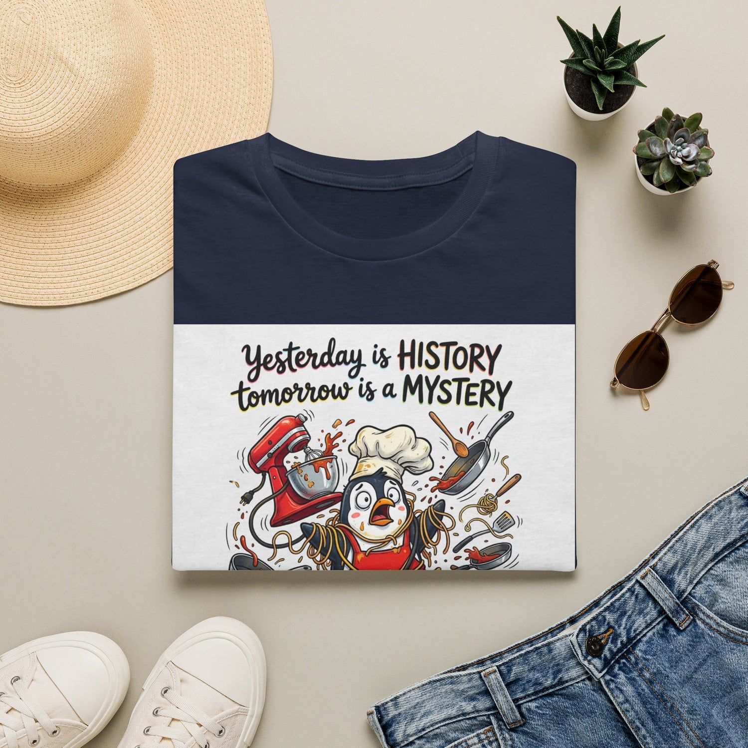 T-Shirt — "Yesterday is History, Tomorrow is a Mystery" Funny Chef Shit Show Graphic